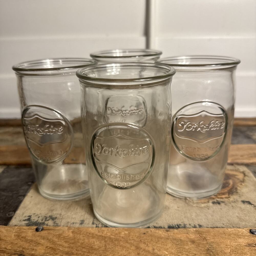 Set of 4 Vintage Yorkshire Glassware Clear Drinking Glasses Established 1898